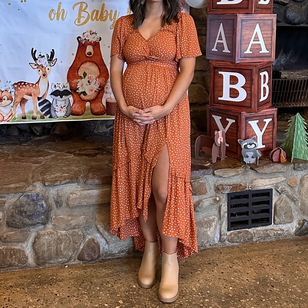 Burnt orange polka dot dress